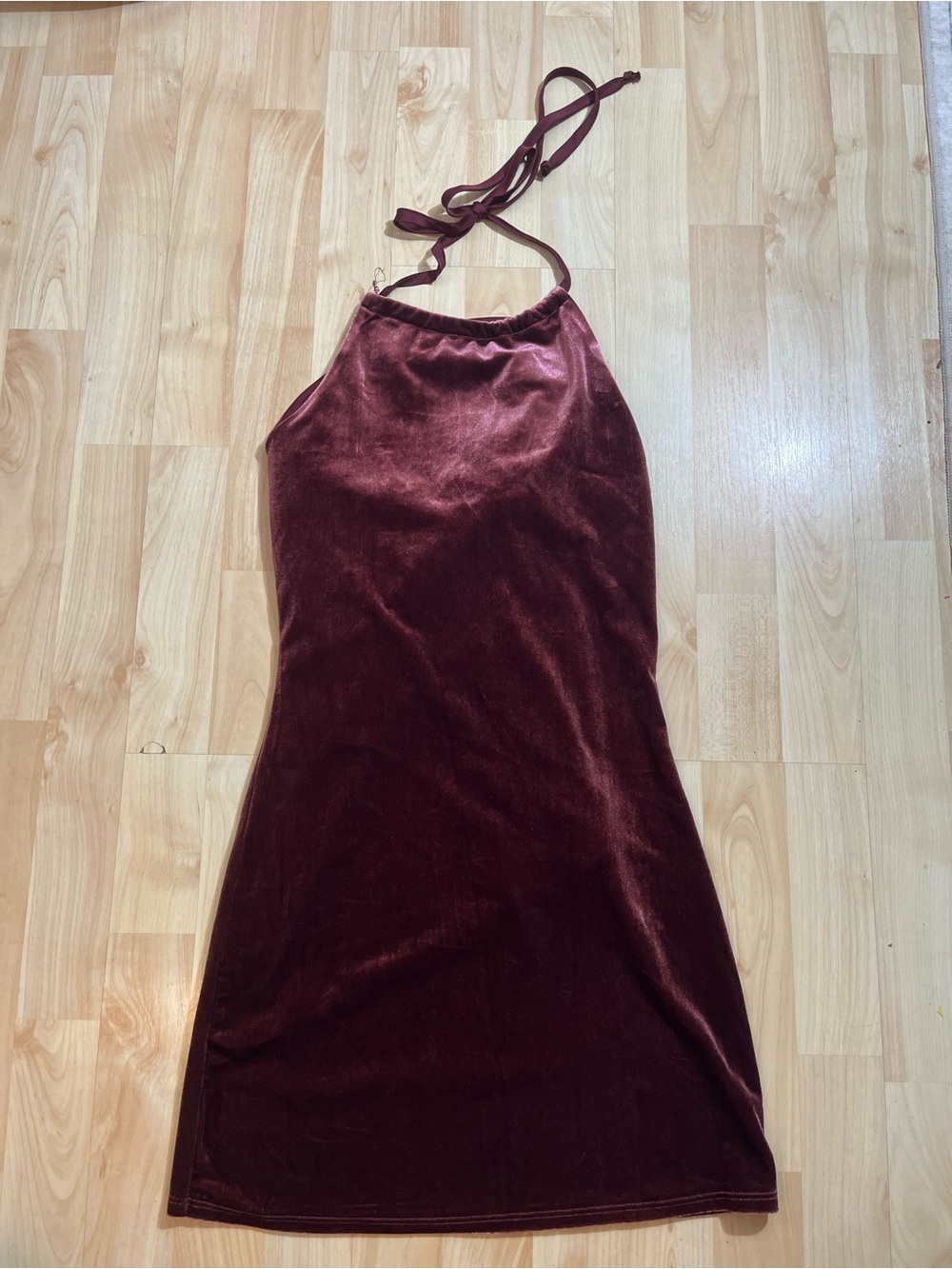 Wild Fable Velour Halter Mini Dress in burgundy XXS
